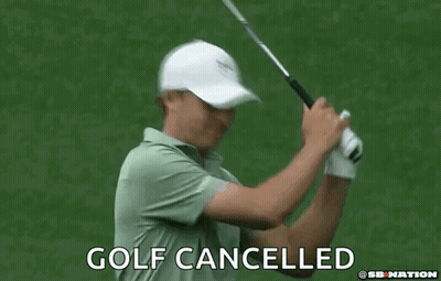 Man Swinging Golf Club With Golf Cancelled GIF