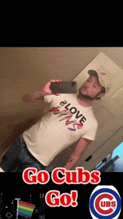 Man Taking Selfie With Go Cubs Go GIF