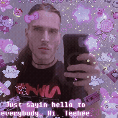 Man Taking Selfie With Hello Kitty Stickers GIF
