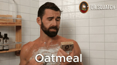 Man Taking Shower With Oatmeal Soap GIF