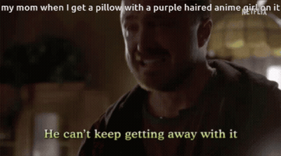 Man Talking About Mom Gets Purple-Haired Anime Girl Pillow GIF