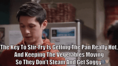 Man Talking About Stir Fry Keeping Vegetables Moving GIF