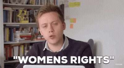 Man Talking About Women's Rights On Laptop GIF