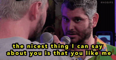 Man Talking Into Microphone Saying The Nicest Thing I Can Say About You Is That You Like Me