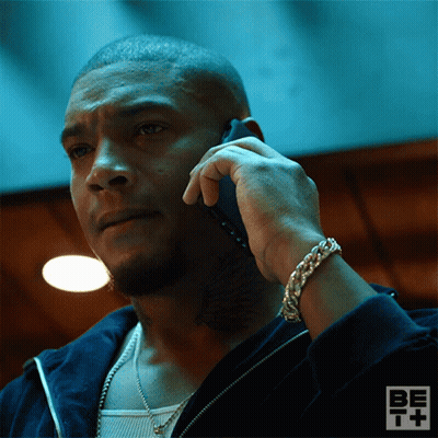 Man Talking On Cell Phone With Bet+ Logo GIF