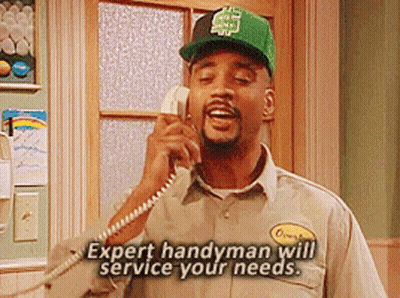 Man Talking On Phone Expert Handyman Will Service Your Needs GIF