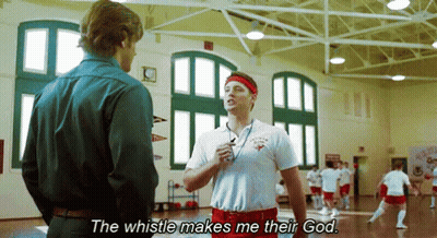 Man Talking To Another Man In Gym Saying The Whistle Makes Me Their God GIF
