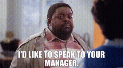 Man Talking To Another Man Saying I'd Like To Speak To Your Manager GIF