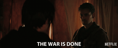 Man Talking To Another Man Saying The War Is Done GIF