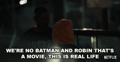 Man Talking To Another Man Saying We'Re No Batman And Robin GIF
