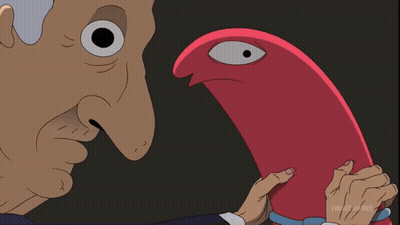 Man Talking To Red Bird Adult Swim GIF