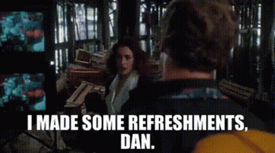 Man Talking To Woman In Dark Room Says I Made Some Refreshments Dan GIF
