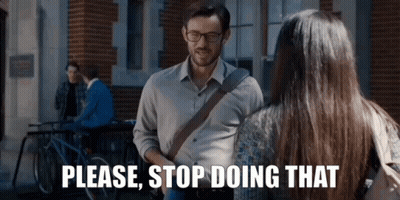 Man Talking To Woman Saying Please Stop Doing That GIF