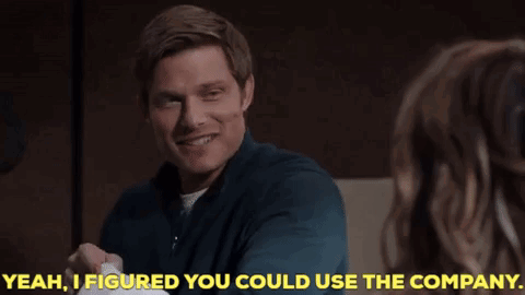 Man Talking To Woman Saying Yeah I Figured You Could Use The Company GIF
