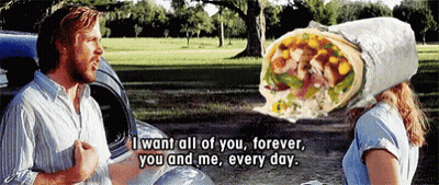Man Talking To Woman With Burrito On Head GIF