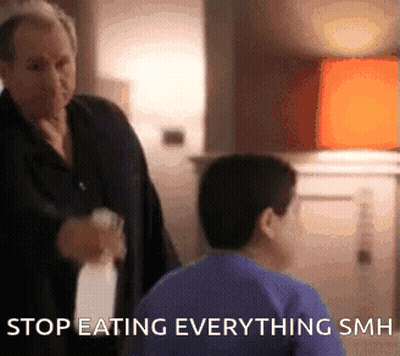 Man Telling Boy Stop Eating Everything GIF