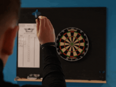 Man Throwing Dart At Dartboard GIF
