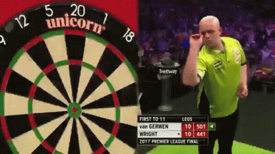 Man Throwing Dart At Unicorn Dartboard GIF