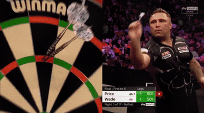 Man Throwing Dart At Winmac Dartboard GIF