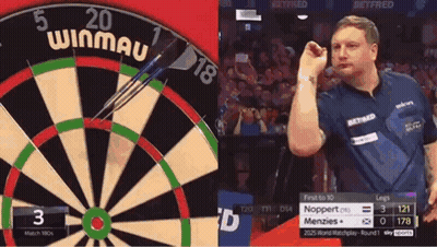 Man Throwing Dart At Winmau Board GIF