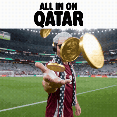 Man Throwing Gold Coins Soccer Field All In On Qatar GIF