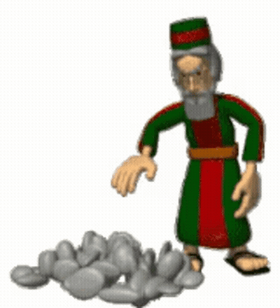 Man Throwing Rock Beside Rock Pile GIF