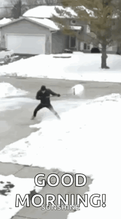 Man Throwing Snowball In Driveway GIF