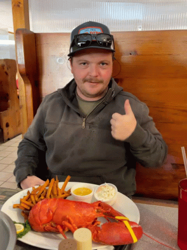 Man Thumbs Up With Lobster And French Fries GIF