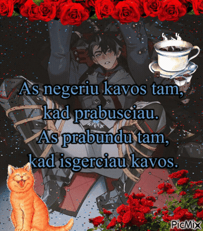 Man Tied Up With Coffee And Cat GIF