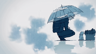 Man Under Umbrella With Cat GIF