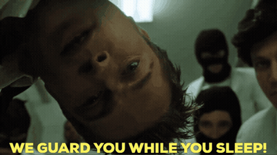 Man Upside Down We Guard You While You Sleep GIF