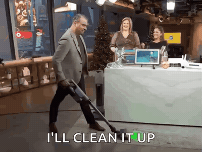 Man Vacuuming Saying I'll Clean It Up GIF
