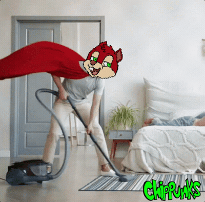 Man Vacuuming With Chipmunk Head GIF