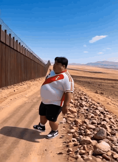 Man Walking Down Dirt Road Wearing Peru Shirt GIF