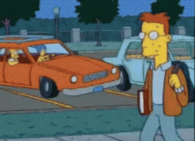 Man Walking Down Sidewalk In Front Of Car GIF