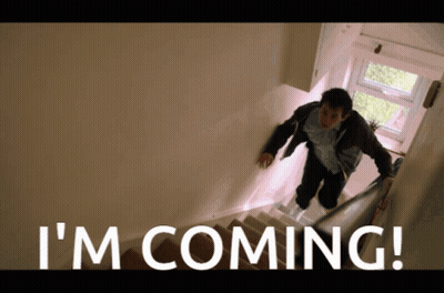 Man Walking Down Stairs Saying I'm Coming GIF