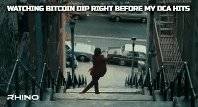 Man Walking Down Stairs Watching Bitcoin Dip Right Before My DCA Hits GIF