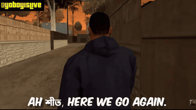 Man Walking Down Street Saying Ah Here We Go Again GIF