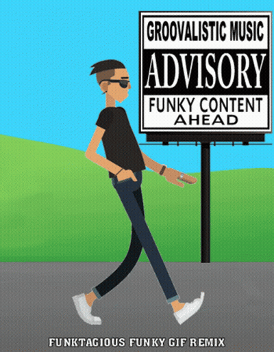 Man Walking In Front Of Funky Content Billboard GIF
