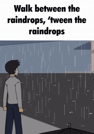 Man Walking In Rain Tween The Raindrops GIF