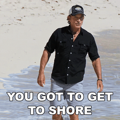Man Walking On Beach Saying You Got To Get To Shore GIF