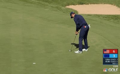 Man Walking On Golf Course With CBS PGA Tour Scoreboard GIF
