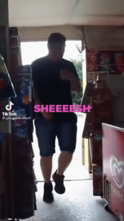 Man Walking Out Of Store Saying Sheeeesh GIF