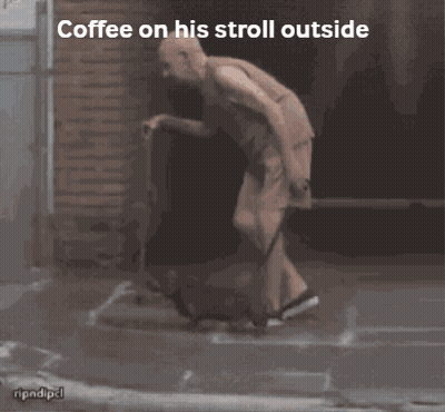 Man Walking Outside With Coffee GIF