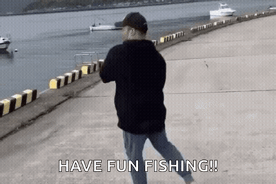 Man Walking Pier Have Fun Fishing GIF
