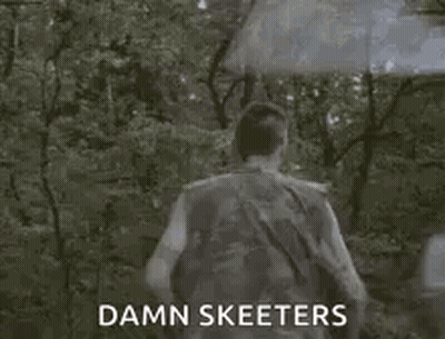 Man Walking Through Forest With Umbrella Saying Damn Skeeeters GIF
