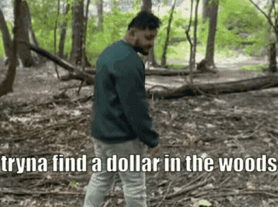Man Walking Through Woods Wynn Find A Dollar In The Woods GIF