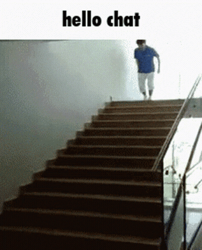 Man Walking Up Stairs Saying Hello Chat GIF
