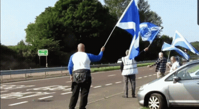 Man Walking With Blue Flag G GIF