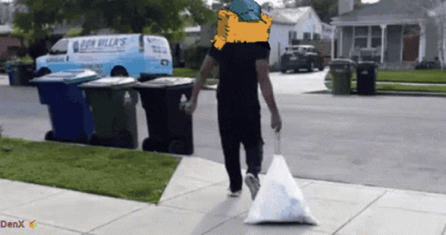 Man Walking With Garbage Bag In Front Of Don Williams Van GIF